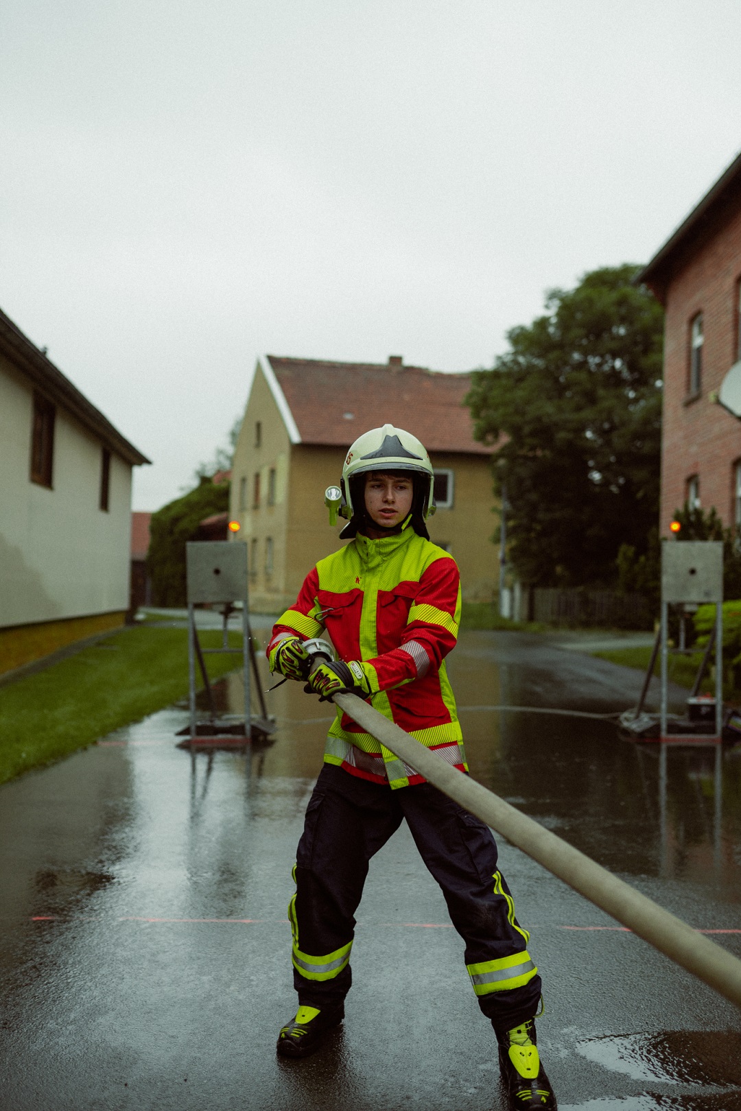 Florian bei einem Feuerwehreinsatz.