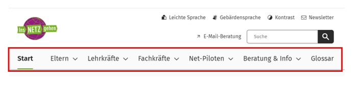 Foto von den Bereichen der Internet-Seite