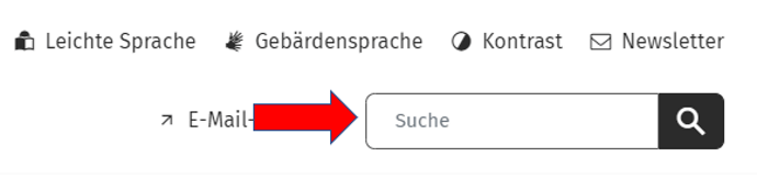 Roter Pfeil zeigt auf Suchleiste