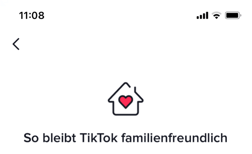 Screenshot zeigt einen Ausschnitt der Jugendschutzeinstellungen aus dem Begleiteten Modus von TikTok. 