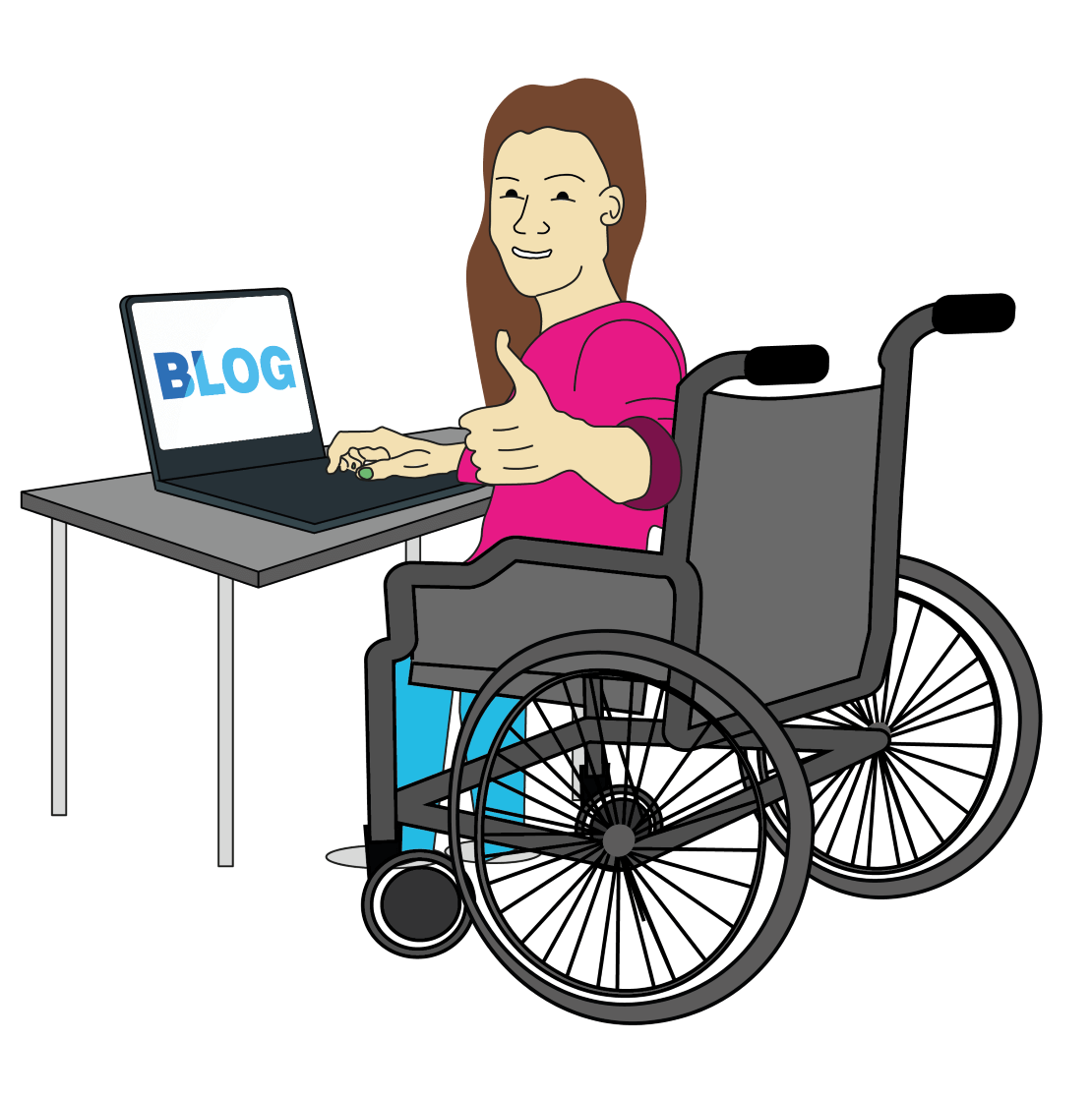 Eine Jugendliche im Rollstuhl schreibt einen Text für den Blog.